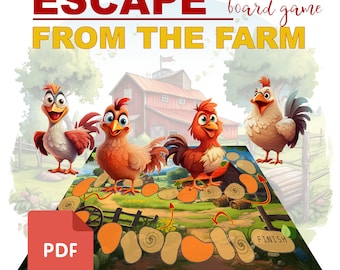 Escape From The Farm | Chicken Run | Fun Board Game | 3+ | PDF Farm | Farm Game | Chicken Board Game | Chicken on the Farm | Easter Gift