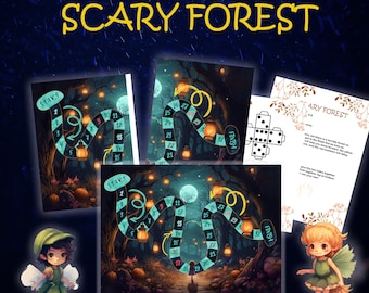 Druckbares digitales Brettspiel für Kinder. Gruseliger Wald. Hilf den Feen nach Hause zu kommen. Druckbare Instant Download