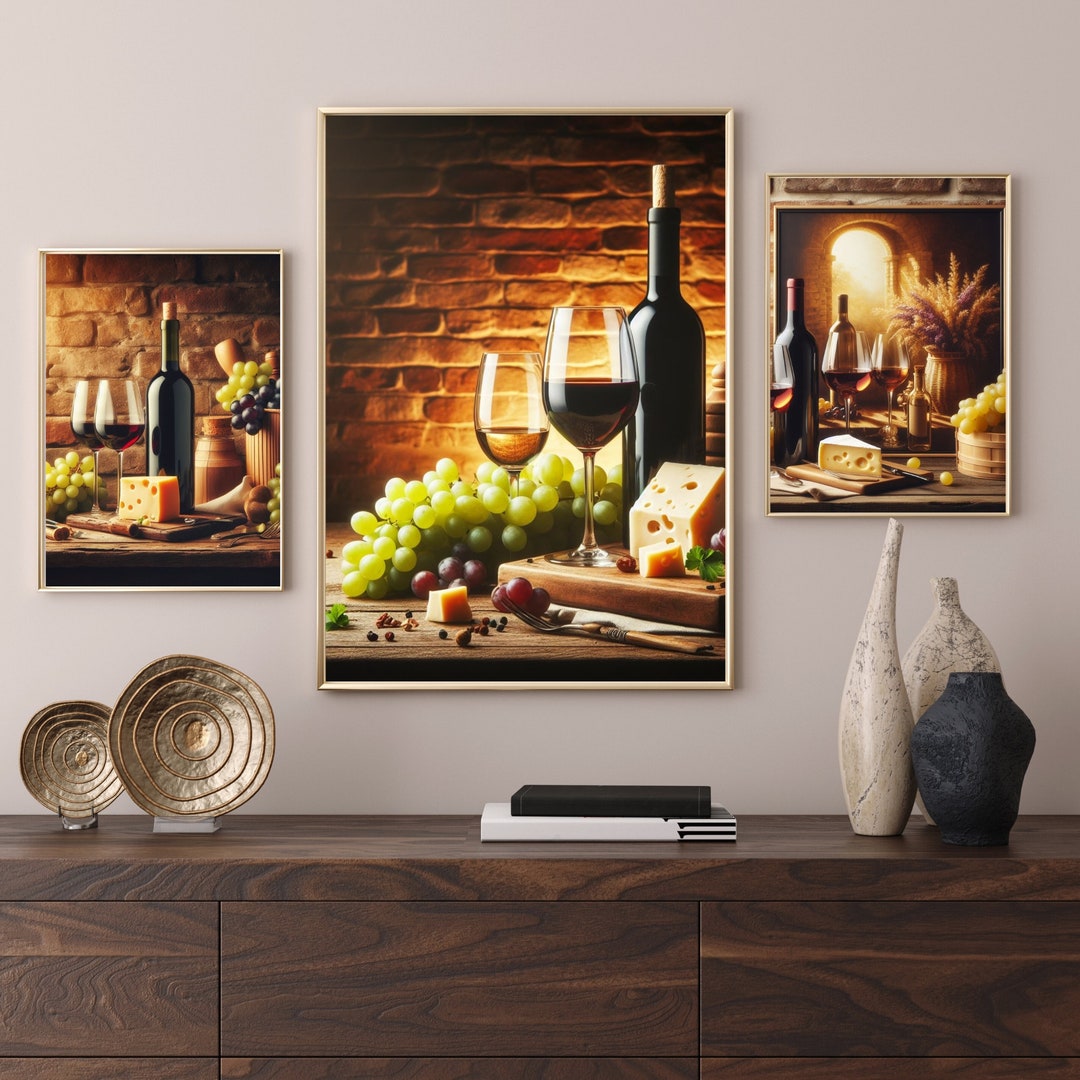 Wine and Dine Wall Art Elegant Vineyard Canvas/poster, Ideal for