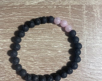 lava bead bracelet with rose quartz