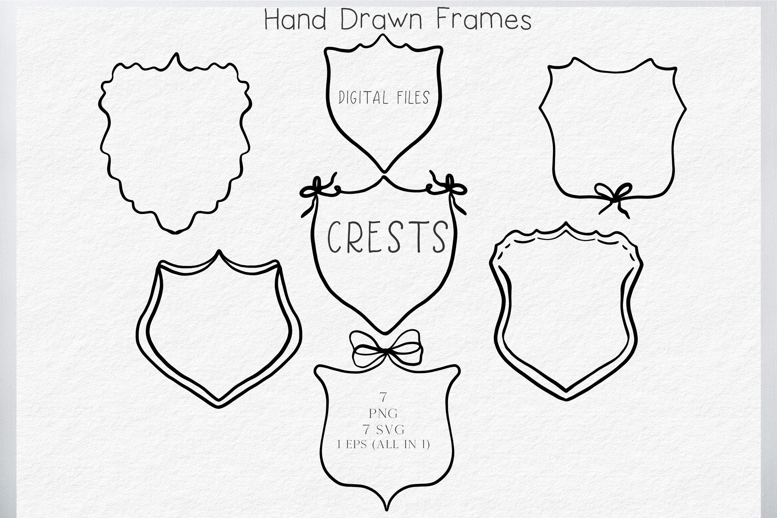 Hand Drawn Crest Frames Illustration Wedding crest SVG PNG Hand Drawn Frame with Doodle Frame,  Scribble Black Print Wedding Invitation