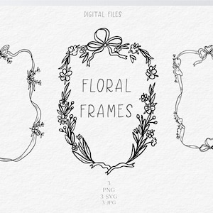 Molduras de laço floral vintage Molduras desenhadas à mão PNG SVG JPG Moldura grandiosa do milênio