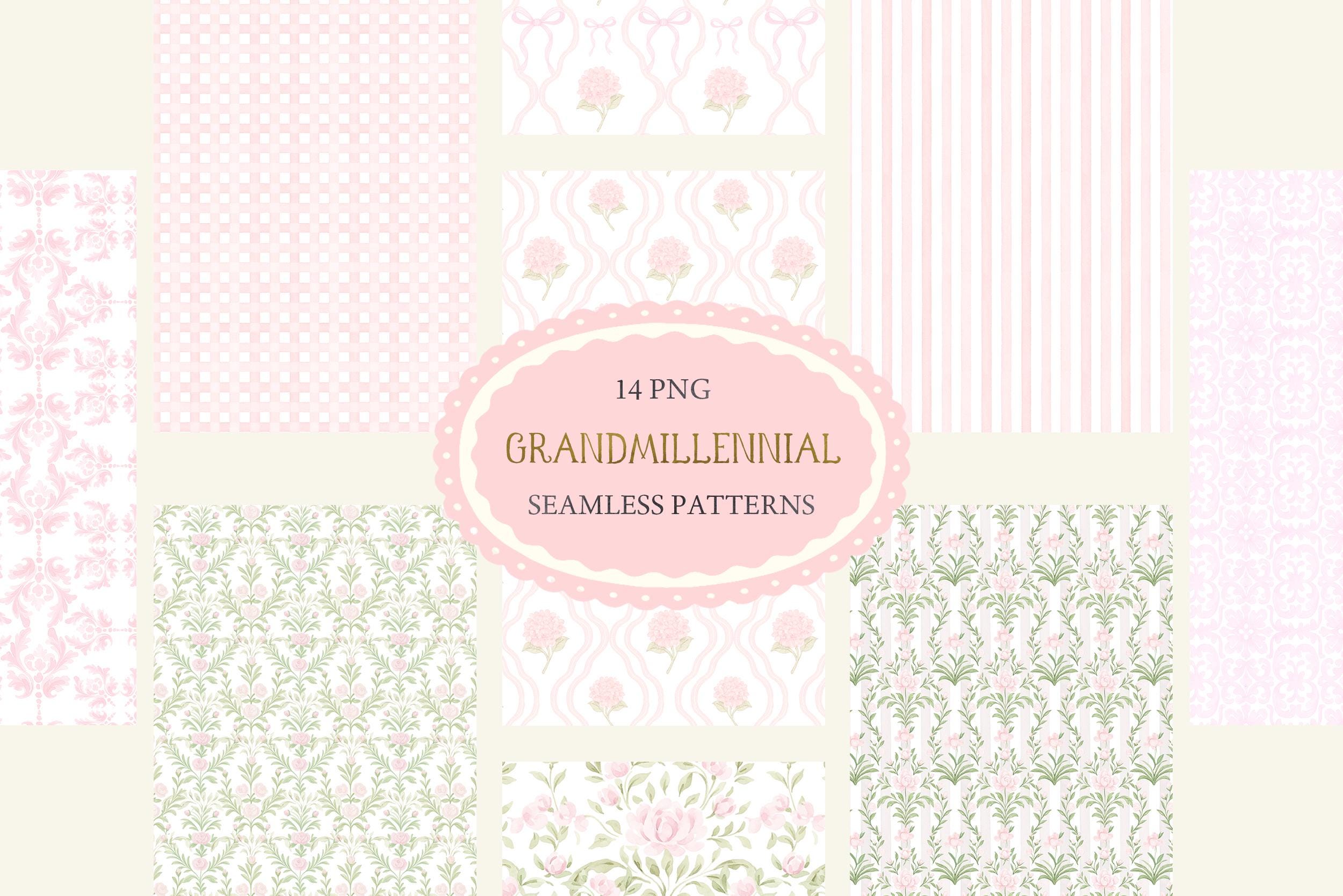 Pink Green Chinoiserie Digital Paper | Grandmillennial Floral Patterns ...
