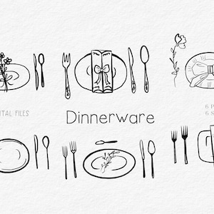 Ilustração de louça SVG PNG - Cartão de convite de casamento desenhado à mão Ícone de louça, Desenho de linha de arte Colher Prato Garfo Arte