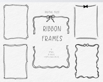 Hand Drawn Ribbon Vintage Frames Illustration SVG PNG Hand Drawn Frame with Doodle Frame, Scribble Black Print Wedding Invitation