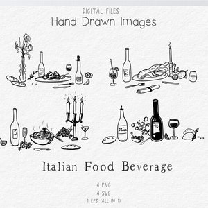 Conjunto de comida e bebida italiana Ilustração SVG Menu Bolos de casamento Rabiscos Rabiscos Arte Arco Linhas Design Ícone, Convite de casamento PNG