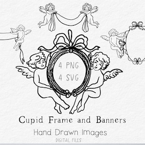 Querubim, Anjo, Cupido Banner de Ilustração Molduras de Arco Vintage Molduras Desenhadas à Mão PNG SVG Grand Millennial Frame