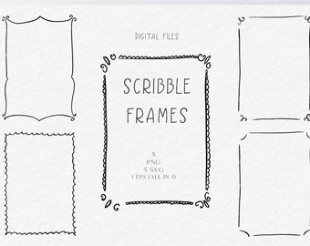 Hand Drawn Scribble Vintage Frames Illustration SVG PNG Hand Drawn Frame with Doodle Frame, Scribble Black Print Wedding Invitation