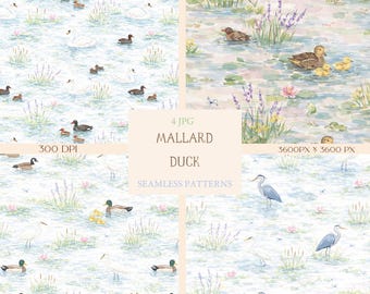 Mallard Duck Swan Seamless Pattern – Watercolor Spring Repeat Paper, Lake
