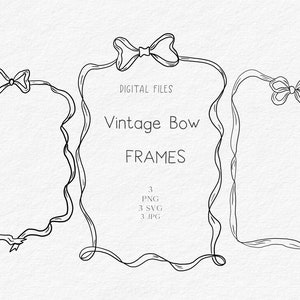 Cadre vintage dessiné à la main avec noeud, Illustration SVG PNG, cadre dessiné à la main avec cadre de griffonnage, faire-part de mariage imprimé noir griffonnage