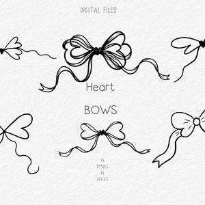 Heart Bows Illustration SVG PNG Hand Drawn Bow Lines Design Icon, Drawing Print, Wedding Invitation, Baby invitations