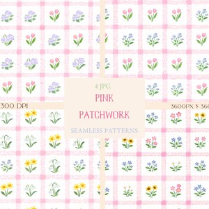 Naadloos patchworkpatroon – roze vintage krijt bloemenlijsten, girly lint collage herhalen digitaal papier