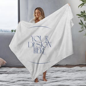 People Holding Blanket Mockup, Velveteen Plush Blanket, Minky Blanket, PSD smart object, PNG Canva Drag & Drop, Transparent Blank Printify