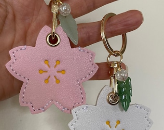 Kawaii Sakura Cherry Blossom AirTag holder Keychain: Japanese Bag Charm Birthday Thank you gift Spring