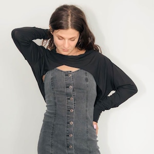 Black Casual Shrug Bolero – Asymmetrical Cotton Cropped Jacket | Elegant Layer for Dresses | Edgy festival outfit