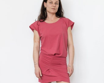 Korte roze jurk, jurk met korte mouwen, vrouw feestjurk, zomer trouwjurk, esthetische jurk verjaardagscadeau voor haar