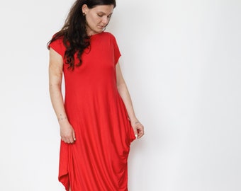 Loszittende jurk, rode damesjurk, bescheiden lange jurk, mouwloze zomerjurken voor dames, bescheiden feestjurk
