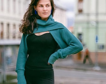 Cotton bolero sweater with high collar, turtle neck