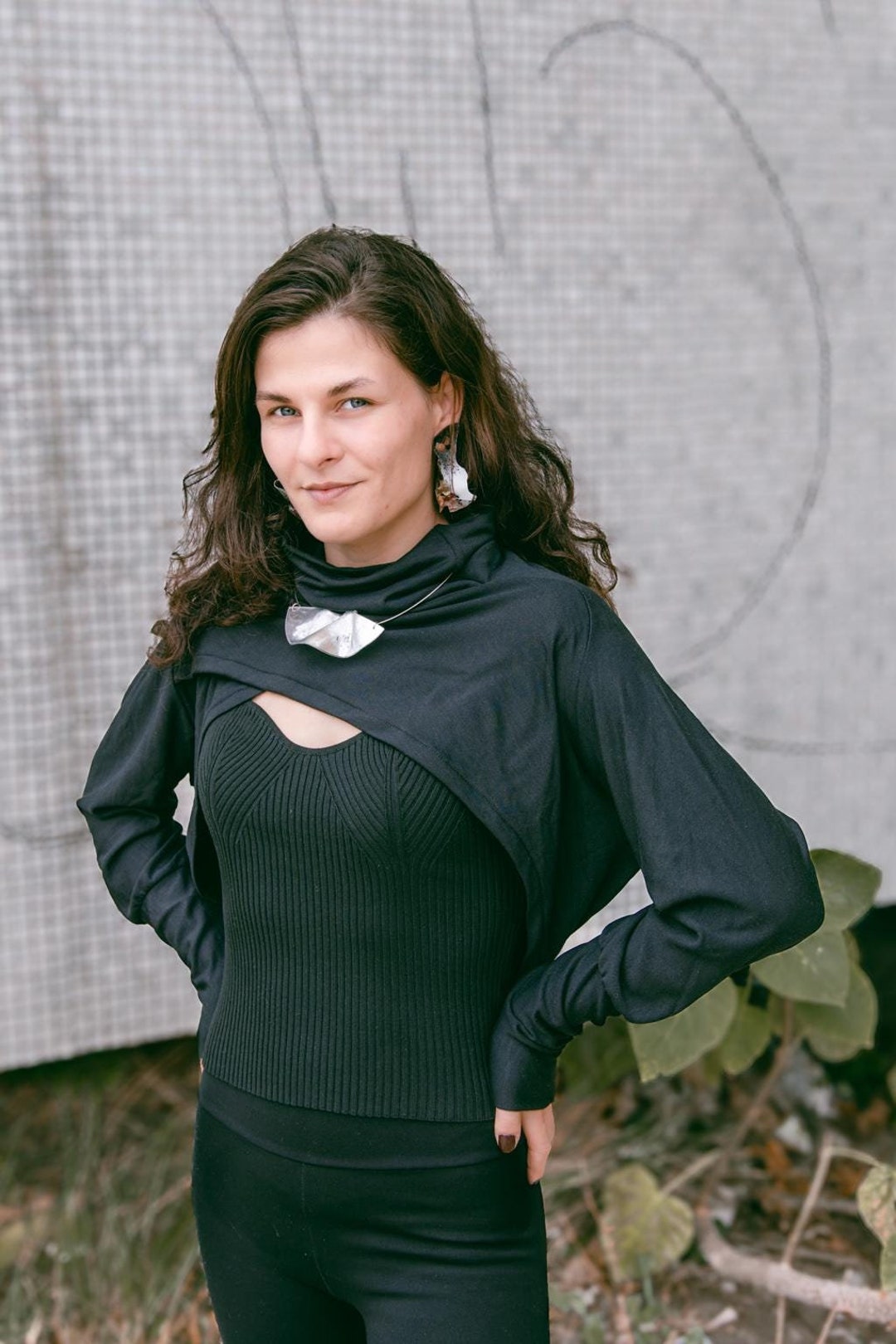 White Cotton bolero sweater with high collar, turtle neck main image 1