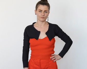 Zwarte bolero met ritssluiting, bolero met lange mouwen, dames-ingerichte bolero, schoudercover-up bijgesneden bolero, katoenen bolero