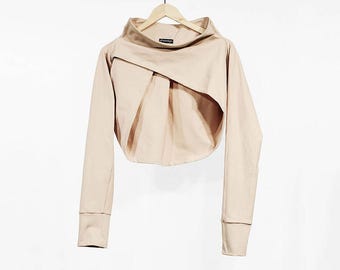 Beiger Bolero, Bolero mit Langen Ärmeln, Lässige Schulterabdeckung, Weicher Bolero für Damen, Abend-Shrug, Lässiger Bolero für die Hochzeit