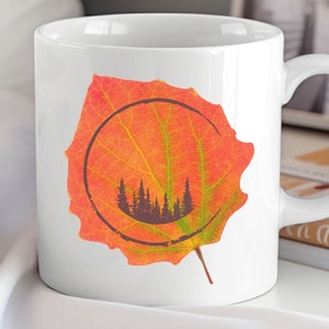 Colorful Aspen Leaf with Trees | Nature Lover | Outdoor Lover| Ceramic Mug