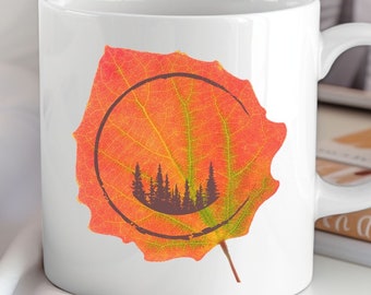 Colorful Aspen Leaf with Trees | Nature Lover | Outdoor Lover| Ceramic Mug
