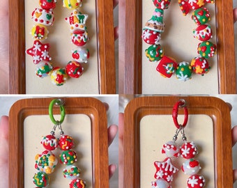 Christmas Theme Hand Painted Beaded Keychain | Bag charm | phone charm | Handmade charms
