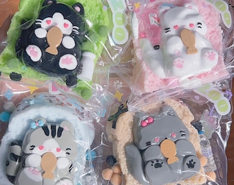 Heart Eyes Cat Toast Series Handmade Taba Squishy Toy | Stress Reliever | Slime Toy