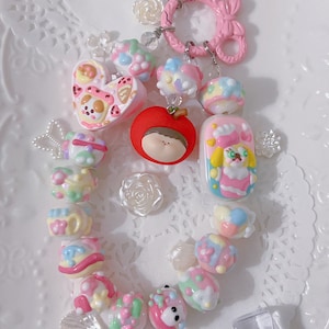 Apple Hand Painted Bead Keychain | Bag charm | phone charm | Handmade beads | Unique Beads | Popmart bean