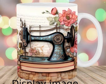 3D Mug, Sewing Machine Mug, Vintage Mug, Flowers Mug, Gift for Her, Sewing Machine Coffee Mug, Mug Gift