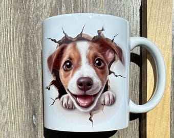 3D Mug, Jack Russell Mug, Pet Mug, Dog Mug, Hole In A Wall Mug, Handmade Mug, Ceramic Mug, Coffee Mug, Trending Mug, Boutique Mug, Viral Mug