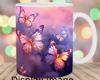 Rosa und lila Schmetterlinge Becher, Aquarell Kaffeebecher, Geschenk für sie, Kaffeebecher, Schmetterlinge Becher, Becher Geschenk