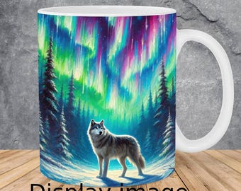 Tasse en céramique d'aurores boréales loup hivernal, tasse à café faite main 11 oz, tasse à thé d'aurores boréales loup hivernal, cadeau mug, cadeau