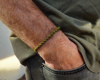 Khaki twisted macramé bracelet, personalized cord bracelet, minimalist bracelet, adjustable bracelet, bracelet for him, bracelet for her