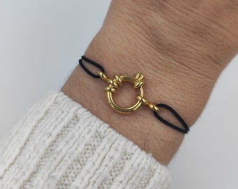 Bracelet cordon fermoir bouée en acier inoxydable doré, bracelet femme personnalisable, bracelet réglable, bracelet minimaliste