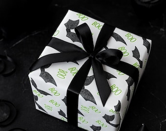 Boo and Bats Halloween Wrapping Paper – Gothic Gift Wrap