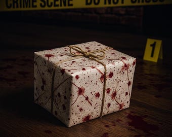 Blood Splatter Wrapping Paper – Gothic Horror Gift Wrap | Spooky Halloween Packaging, True Crime Decor, Creepy Gift Wrapping