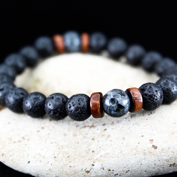 Natural Lava Stone Bead Bracelet Moonstone | Wooden Bead and Moonstone Bracelet | Meditation Bracelet | Yoga Bracelet | Beaded Bracelet
