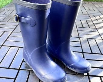 L.L.Bean Wellies Kids Lined Rain Rubber Boots Size 3 Navy Blue