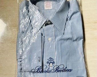 Vintage Brooks Brothers Dress Shirt Blue&White Stripes 16-32 Cotton Made In USA