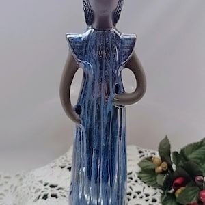 Scandinavian Ceramic Vase Woman in Hat Elsi Bourelius Jie Gantofta Sweden 1970s Blue Glazed Retro Decor