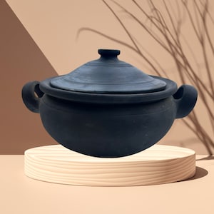 Handmade Unglazed Clay Kadai Pot with Lid: Earthen Cookware