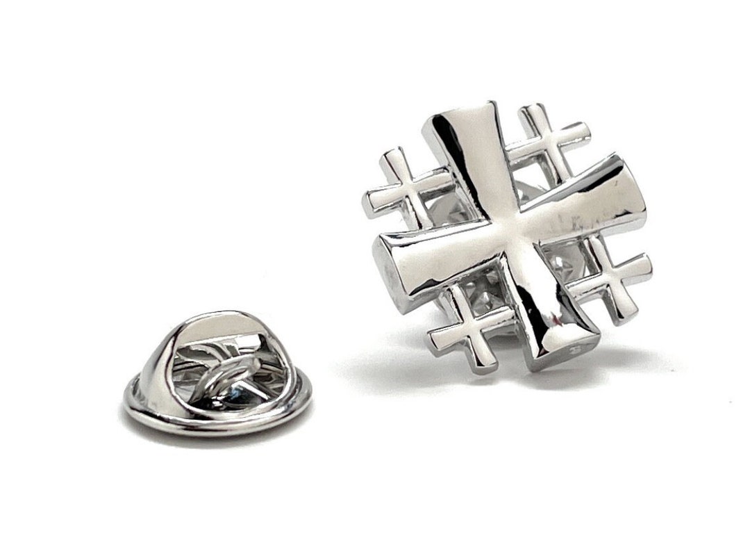 Jerusalem Cross Lapel Pin Cut Out Design 3D Five-fold Cross Christian ...