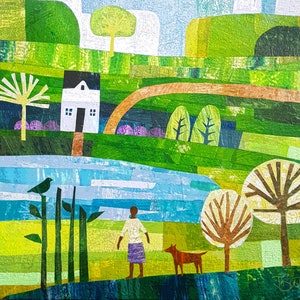 Cottage By the River, download digitale di collage di carta velina tagliata