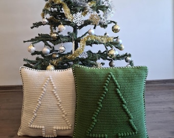 Hand-Knitted Christmas Tree Pillow Cover, Holiday Decor, Newyear Gift