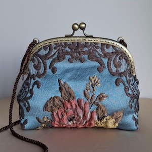 Evening Bag, Style Clutch, Jacquard Satin Handbag, Kisslock Bag,  Vintage bag purse,Handmade Bag