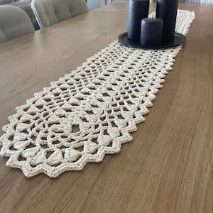 Knitted Cotton Table Runner, Farmhouse Crochet Boho Decor