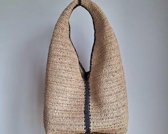 Handmade Raffia Beach Tote Bag, Crochet Summer Hobo Bag