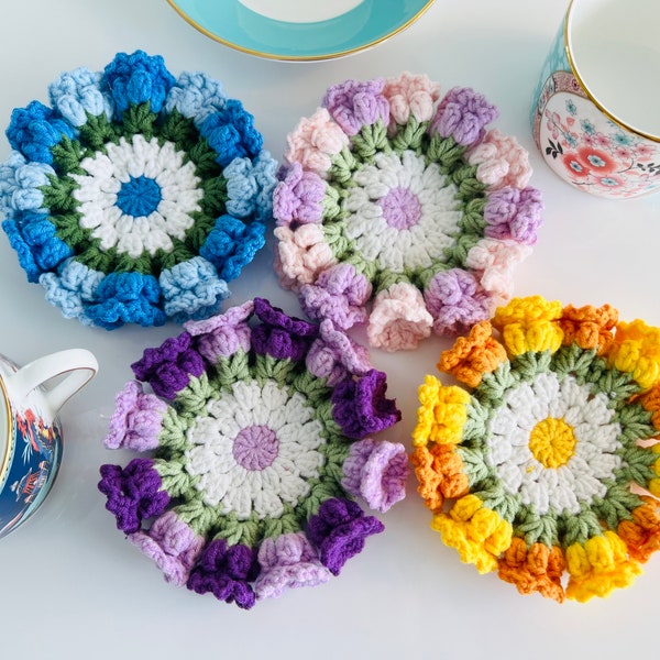 Crochet Flower Coasters, Floral Home Decor, Mother’s Day Gift, Floral Coaster Sets,Handwoven Coasters,Floral Decoration, Summer Table Accent